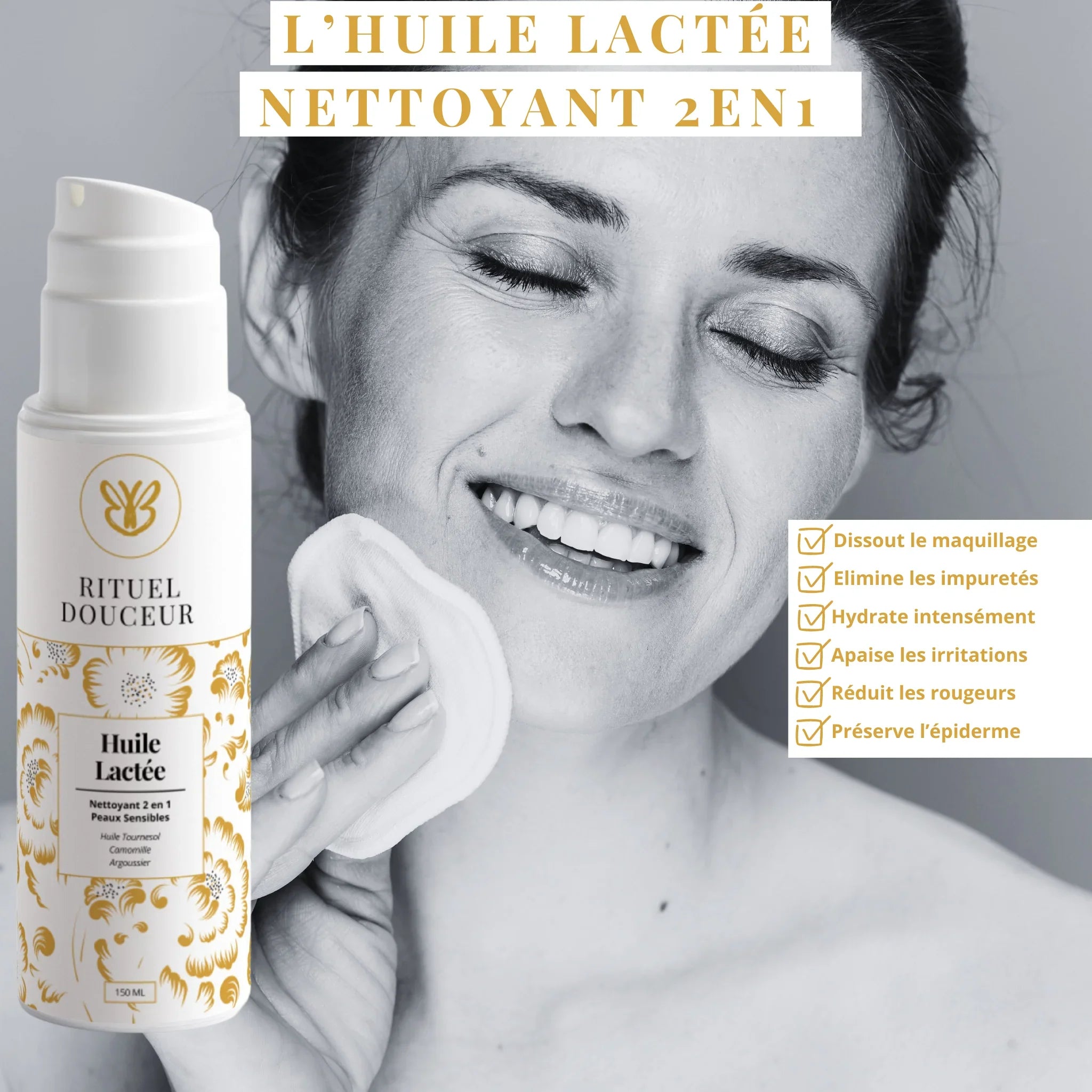 Geste douceur : huile démaquillante bio en application