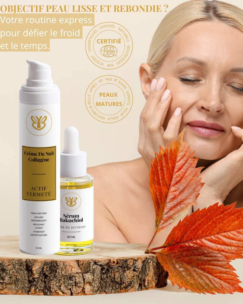 Femme radieuse d’automne – Routine Express Peau Lisse & Rebondie Belle après 40 ans, pour une peau douce et ferme.